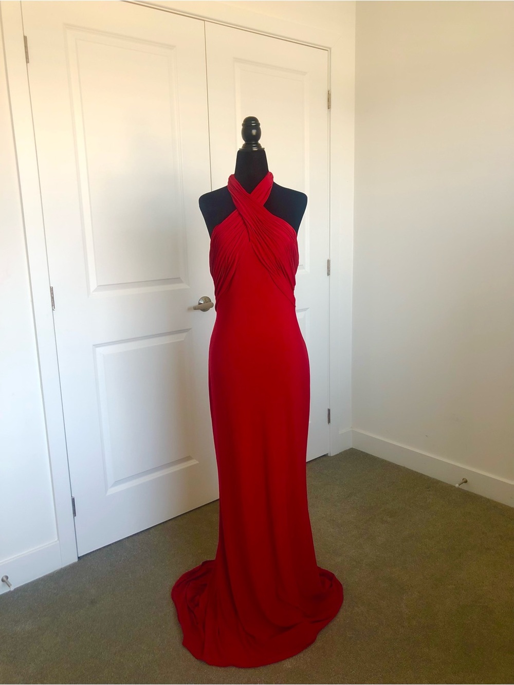 Elegant Red Halter Evening Gown